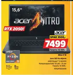 POWER Nitro V 15, NOK 7499 tilbud