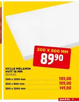jem & fix HYLLE MELAMIN HVIT 16 MM tilbud