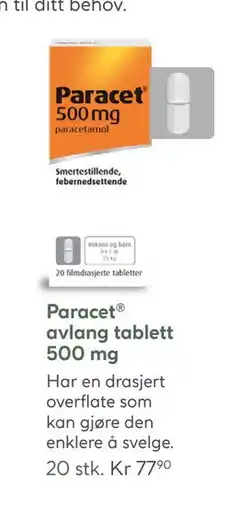 Vitusapotek Paracet avlang tablett 500 mg, NOK 77.9 tilbud