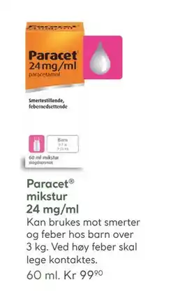 Vitusapotek Paracet mikstur 24 mg/ml, NOK 99.9 tilbud