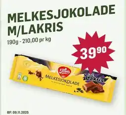 Holdbart MELKESJOKOLADE M/LAKRIS, NOK 39.9 tilbud