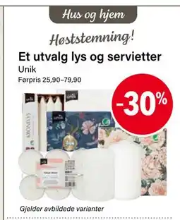 Nærbutikken Et utvalg lys og servietter tilbud
