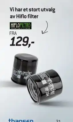 Thansen Vi har et stort utvalg av Hiflo filter tilbud