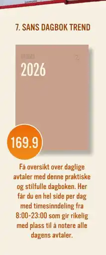 Ark Bokhandel 7. SANS DAGBOK TREND, NOK 169.9 tilbud