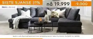 Skeidar Boston U-sofa,, NOK 19999 tilbud