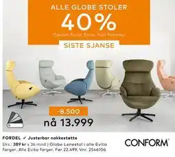 Skeidar ALLE GLOBE STOLER tilbud