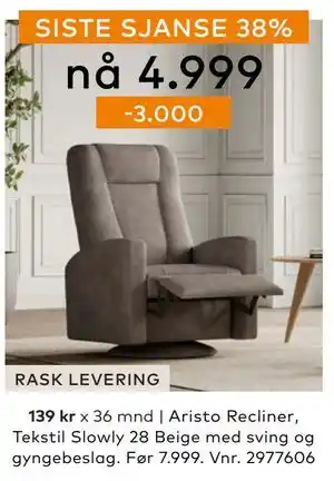Skeidar Aristo Recliner ,, NOK 4999 tilbud