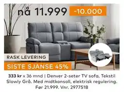 Skeidar Denver 2-seter TV sofa,, NOK 11999 tilbud