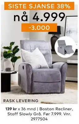 Skeidar Boston Recliner ,, NOK 4999 tilbud
