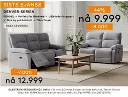 Skeidar Denver 3-seter recliner elektrisk., NOK 12999 tilbud