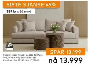 Skeidar Rossi 3-seter, NOK 13999 tilbud