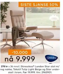 Skeidar Stressless London Star stol m/ reg nakke, NOK 9999 tilbud