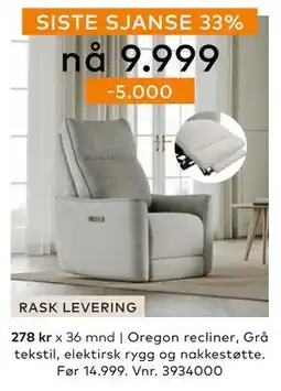 Skeidar Oregon recliner ,, NOK 9999 tilbud