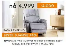 Skeidar Denver recliner elektrisk, NOK 4999 tilbud