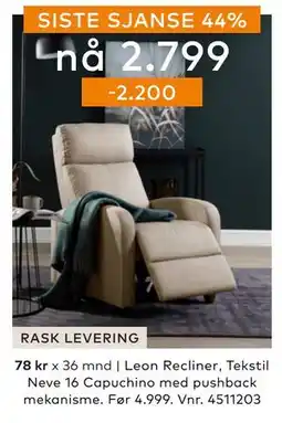 Skeidar Leon Recliner ,, NOK 2799 tilbud