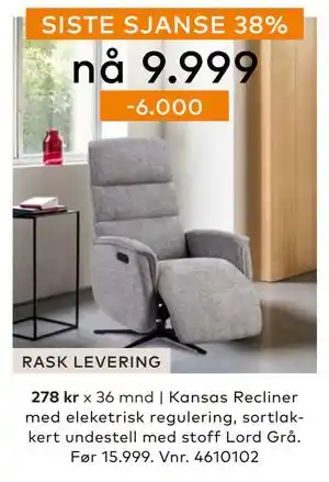 Skeidar Kansas Recliner, NOK 9999 tilbud