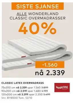 Skeidar CLASSIC LATEX OVERMADRASS, NOK 2339 tilbud