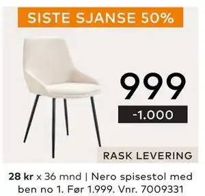 Skeidar Nero spisestol, NOK 999 tilbud