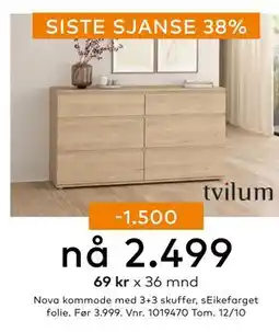 Skeidar Nova kommode med 3+3 skuffer, NOK 2499 tilbud