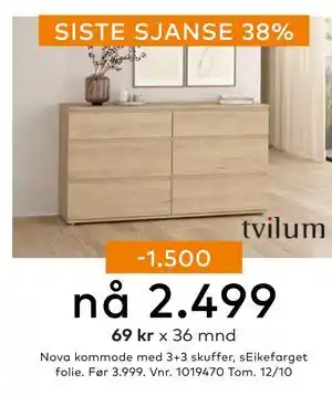 Skeidar Nova kommode med 3+3 skuffer, NOK 2499 tilbud
