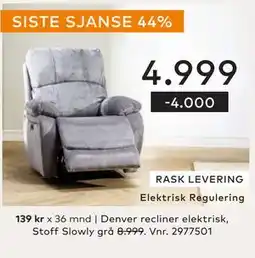 Skeidar Denver recliner, NOK 4999 tilbud