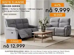 Skeidar Denver 2-seter recliner elektrisk, NOK 9999 tilbud