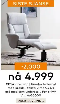 Skeidar Rumba hvilestol med krakk, NOK 4999 tilbud
