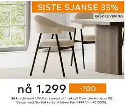 Skeidar Walter spisestol, NOK 1299 tilbud