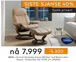 Skeidar Stressless Consul (M) Stol, NOK 7999 tilbud