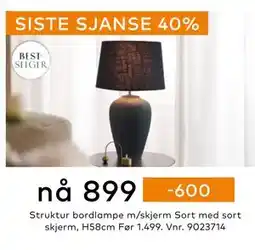 Skeidar Struktur bordlampe m/skjerm, NOK 899 tilbud