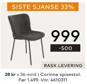 Skeidar Corinne spisestol, NOK 999 tilbud