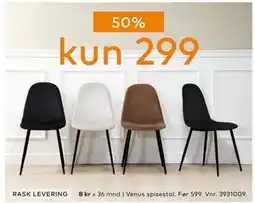Skeidar Venus spisestol, NOK 299 tilbud