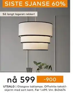 Skeidar Glasgow taklampe, NOK 599 tilbud