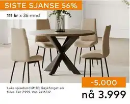 Skeidar Luke spisebord Ø120,, NOK 3999 tilbud