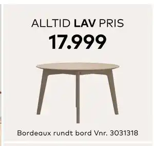 Skeidar Bordeaux rundt bord, NOK 17999 tilbud