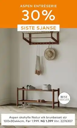 Skeidar Aspen skohylle Natur eik, NOK 1399 tilbud