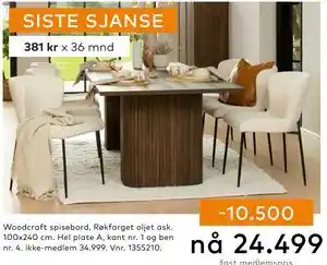 Skeidar Woodcraft spisebord, NOK 34999, Medlemspris tilbud