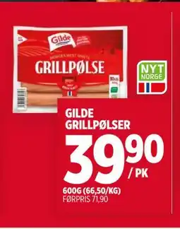 Meny GILDE GRILLPØLSER, NOK 39.9 tilbud