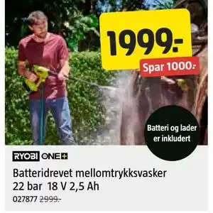 Jula Batteridrevet mellomtrykksvasker 22 bar 18 V 2,5 Ah, NOK 1999 tilbud