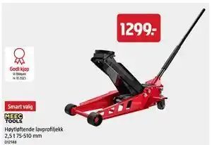 Jula Høytløftende lavprofiljekk 2,5 t 75-510 mm, NOK 1299 tilbud