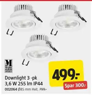 Jula Downlight 3 -pk 3,6 W 255 lm IP44, NOK 499 tilbud