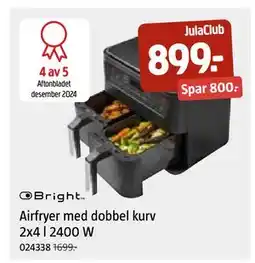 Jula Airfryer med dobbel kurv 2x4 l 2400 W, Medlemspris tilbud