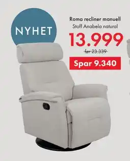 Fagmøbler Roma recliner manuell, NOK 13999 tilbud