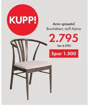 Fagmøbler Aron spisestol, NOK 2795 tilbud