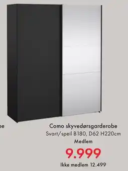 Fagmøbler Como skyvedørsgarderobe, NOK 12499, Medlemspris tilbud