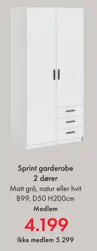 Fagmøbler Sprint garderobe 2 dører, NOK 5299, Medlemspris tilbud