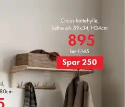 Fagmøbler Circus hattehylle, heltre eik 89x34, H34cm, NOK 895 tilbud