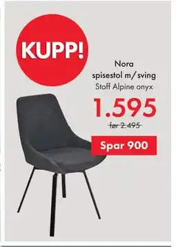 Fagmøbler Nora spisestol m/sving, NOK 1595 tilbud