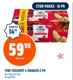 Coop Obs TINE YOGHURT 4 SMAKER 2 PK, NOK 59.9 tilbud