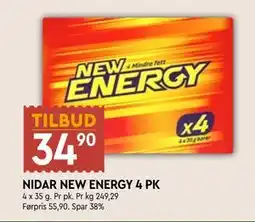 Coop Mega NIDAR NEW ENERGY 4 PK, NOK 34.9 tilbud